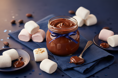 chocolate spread and marshmellow with a navy blue theme