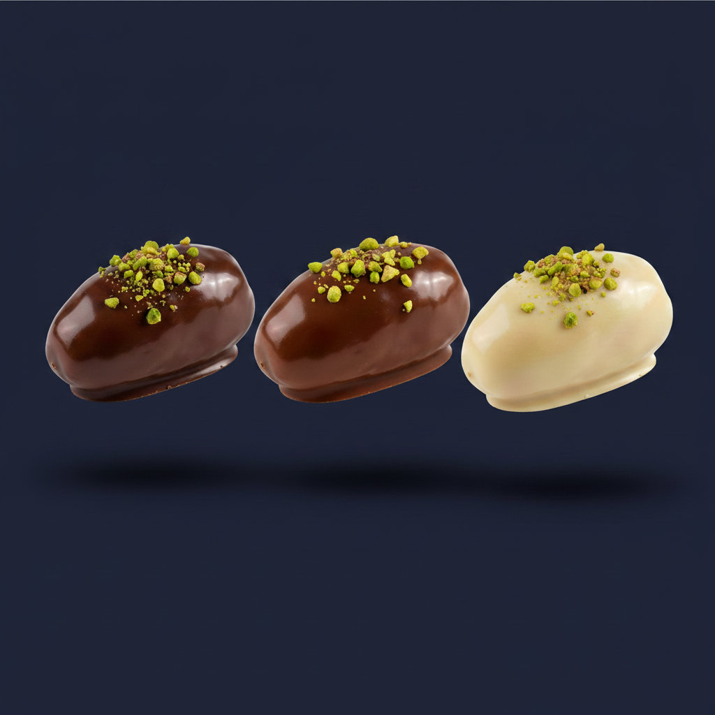Dark, Milk & White Chocolate Dates - Elegant Pistachio Sprinkle