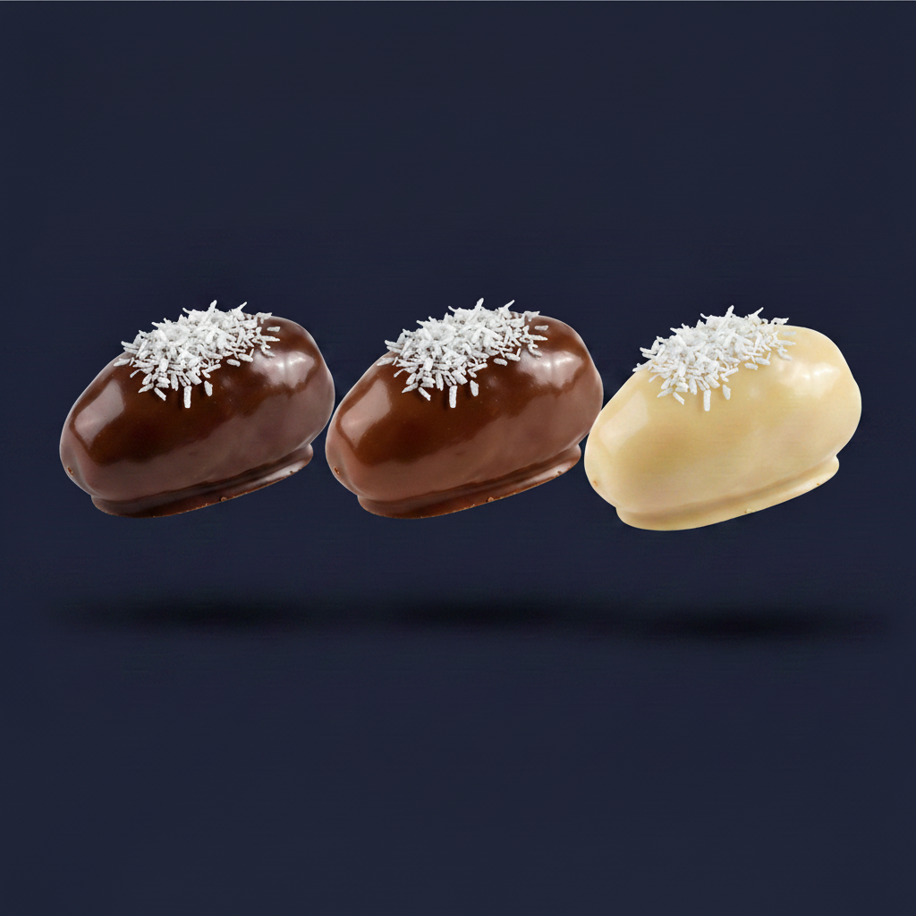 Dark, Milk & White Chocolate Dates with Coconut Flakes