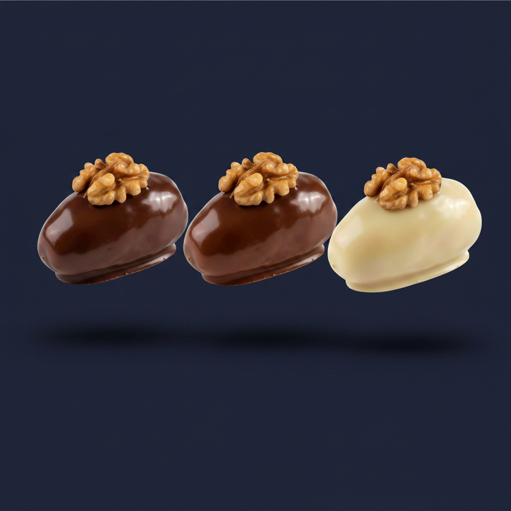 Dark, Milk & White Chocolate Dates with Walnuts